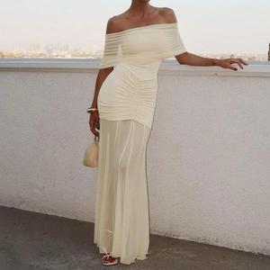 ชุดเดรสแฟชั่นสำหรับผู้หญิงชุดรัดรูปผ้าตาข่ายเปิดไหล่อินเทรนด์ชุดเดรสแม็กซี่สไตล์ลำลองสำหรับฤดูร้อน - Product Image 1