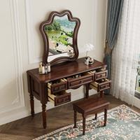 Ensemble de table de maquillage vintage de style américain en bois de séquoia écologique avec miroir, 5 tiroirs et chaise pour chambre familiale