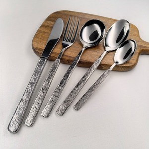 Stone Pattern Handle Kitchen Stainless Steel Silverware Tableware Flatware Cutlery Set Steak Knife Fork Spoon Teaspoon