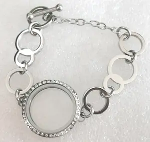 Customize OEM New Design 316L Stainless Steel CZ Stone Floating Memory Glass Locket Trendy Fashion Show Bracelet