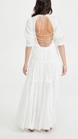 Robe longue maxi blanche décontractée et élégante pour femme, en lin et coton, unie, avec volants, tissée, à nouer dans le dos, manches mi-ballon et à volants superposés