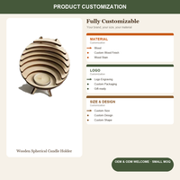 Support de bougie sphérique en bois découpé au laser, écologique, pour bougies chauffe-plat, décoration moderne pour la maison, centre de table, vente en gros OEM