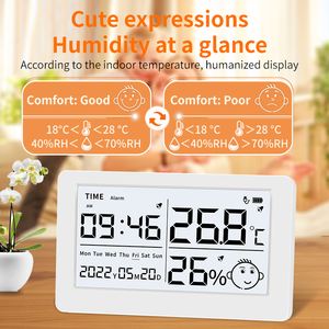 ميزان حرارة رقمي منزلي بشحن USB مع ساعة ومقياس رطوبة يعمل ببطارية بلاستيكية مقياس رطوبة OEM قابل للتخصيص - Product Image 6