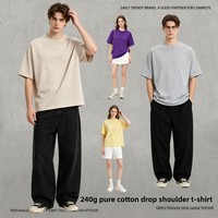 T-shirt personnalisé FOG Vintage en coton peigné 240G, couleur unie, épaules tombantes, manches courtes, coupe ample pour homme, idéal pour les couples et les marques.