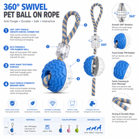 Balle interactive pour chien sur corde, rotative à 360 degrés, résistante aux morsures, en caoutchouc texturé, pour chiens et chats, jeu de rapport