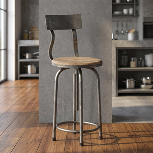 Silla de Barra Alta Giratoria de Metal y Hierro de Estilo Industrial Vintage de Alta Calidad con Asiento de Madera Resistente para Bares en Casa, Hoteles y Restaurantes - Product Image 2
