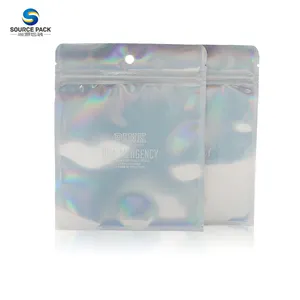 Custom Logo Printed Foil Sliver Cosmetic Packaging Zipper Mylar Bags Make Up Face Beauty Tools Sachet Flat Pouch Bag