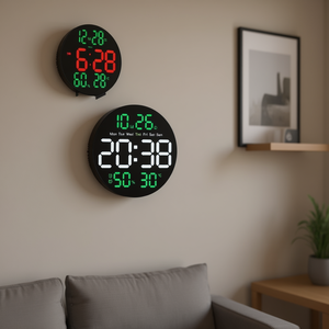 Digital Wall Clock With Temperature Humidity Display Led Indoor Large <b>Screen</b> Round Clock For Home Office <b>Bedroom</b> - Product Image 3