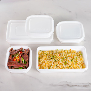 Recipientes desechables para alimentos, cuadrados, de plástico blanco con tapa, aptos para microondas, para preparación de comidas, comida para llevar, loncheras tipo bento, 200-400 ml - Product Image 1