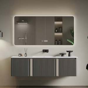 Meuble de salle de bain économique de style moderne avec vasque en marbre artificiel pour appartement avec accessoire de robinetterie - Product Image 1