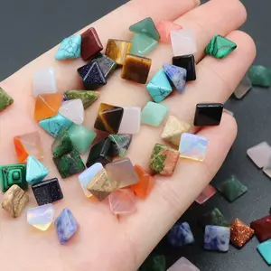 8mm Natural Stone Square Small Pyramid Stone Flat-Back Design No Hole Beads Charms For Bracelet Necklace Earrings Jewelry Making