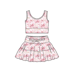 GSD3626  Tenues d'été personnalisées pour petite fille Boutique  nœuds bleus crabe rouge Jupe de yoga Vente en gros  Ensemble de jupe en tissu pour enfants - Product Image 5