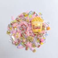1 sac d'accessoires personnalisés en résine, tranches de pop-corn, biscuits, bonbons, paillettes en argile polymère, pour scrapbooking, nail art, DIY, remplissage de slime cristallin