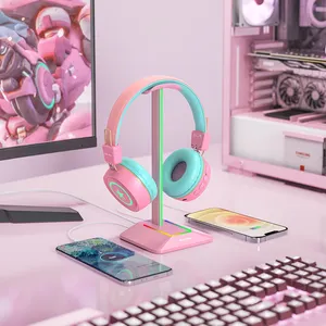 2 Usb Ports Pink Gaming Headphone Stand rgb Led Holder Headphones Headset Stand for Gamer