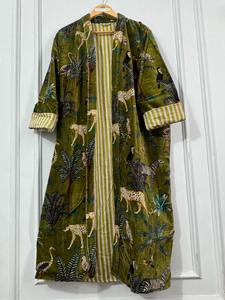 Vestido Largo de Algodón para Mujer, Estampado de Animales de la Selva, Estilo Étnico, Diseño en Capas, Frente Abierto, Boutique de Verano, Teñido Liso - Product Image 4