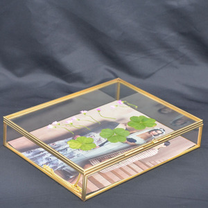 Kính vuông và gương dưới hộp lưu trữ đồ trang sức với đồng thau viền và khóa> <lưu trữ hiển thị hộp đồ trang sức với gương dưới - Product Image 3