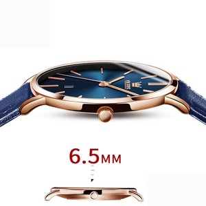 Reloj de Cuarzo Elegante para Mujer SKED, Caja Redonda de 36 mm, Esfera Azul, Tono Oro Rosa, Correa de Cuero, Pantalla Analógica, 6.5 mm de Grosor, 5869 - Product Image 1