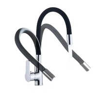 Robinet de cuisine flexible en silicone noir, chaud et froid, mitigeur à col pivotant réglable