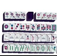 Tuiles de Mahjong en gelée violette, points circulaires multicolores, lapin porte-bonheur, Joker, mots anglais, peintes à la main, acrylique, ensemble américain, cadeau
