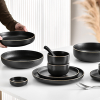 AOOSY 11 pièces de vaisselle de luxe de style nordique en céramique noir mat, assiettes, bols et plats, ensembles de vaisselle e