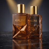 Flacon de parfum de luxe 50 ml vide en verre carré, prêt à l'exportation, avec bouchon doré et design classique, emballage de parfum de niche avec boîte
