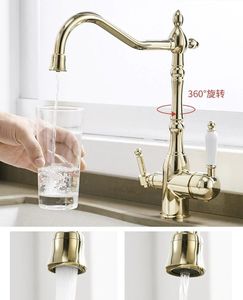 <span class=keywords><strong>Robinet</strong></span> de cuisine vintage à trou unique, multifonctionnel trois-en-un, eau chaude et froide, en laiton antique - Product Image 4