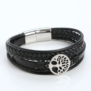 Bracelets en cuir pour hommes en acier inoxydable magnétique <span class=keywords><strong>arbre</strong></span> <span class=keywords><strong>de</strong></span> <span class=keywords><strong>vie</strong></span> pendentif Bracelet à main SCB020 - Product Image 1