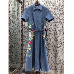 Embroidery Design Denim Dress - New 2025 Style, Women's Casual Midi Embroidery Design Denim Dress - New 2025 Style, Women's Casual Midi