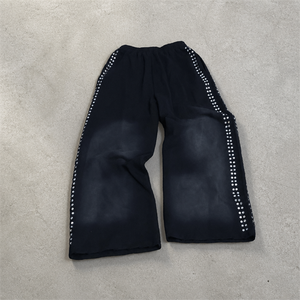 Pantalon de survêtement personnalisé, épais, surdimensionné, délavé soleil, effet usé, coupe empilée, délavé à l'acide, ample, avec strass, jambe large - Product Image 2