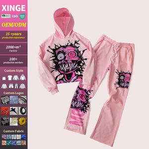 Conjunto de Sudadera con Capucha y Pantalones Anchos de Estilo Urbano Y2K Personalizado con Estampado Digital de 2 Piezas para Hombre, Chándal Informal para Correr - Product Image 1