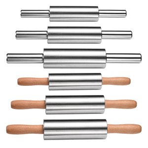 Chất Lượng Cao New Phong Cách Công Cụ Nướng Thép Không Gỉ Cán <span class=keywords><strong>Pin</strong></span> Stick Pastry Bánh Pizza Bột Con Lăn Với Tay Cầm Bằng Gỗ Cho Nướng - Product Image 6