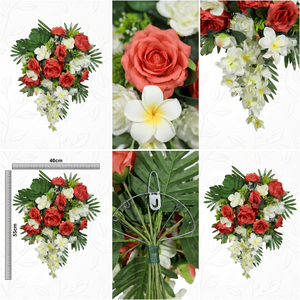 <b>Artificial</b> Red Rose and White Frangipani <b>Bouquet</b> Decorative Floral Arrangement for Home Wedding Decor Wreaths and Swags - Product Image 6