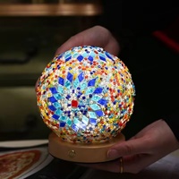 Lampe de table turque rétro, décoration créative en mosaïque de verre, style bohème, base en bois, lampe de nuit très vendue pour la chambre à coucher
