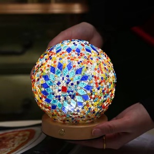Lámpara de Mesa Turca Retro, Decoración Creativa con Bola de Vidrio Mosaico, Base de Madera Estilo Bohemio, Lámpara de Noche para Dormitorio, Gran Venta - Product Image 2