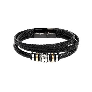 Men's Three Layer Braided <b>Leather</b> <b>Bracelet</b> With Laser Marking Gift For Grandson - Product Image 4