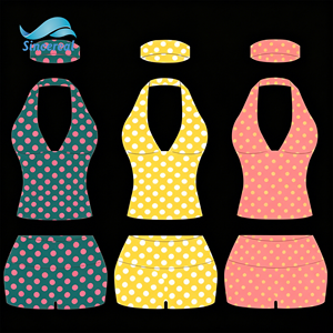 Set Coordinato <span class=keywords><strong>Estivo</strong></span> da Donna Personalizzato, Top Senza Maniche con Collo Halter e Pantaloni Capri Leggeri, Comodo Completo Casual a Pois - Product Image 1