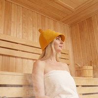 Chapeau de sauna en feutre de laine jaune avec logo personnalisé et boucle de suspension, rafraîchissant et respirant, réutilisable et écologique, thermique pour les soins capillaires