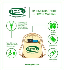 Hajj & Umrah กระเป๋าใส่รองเท้า + เสื่อสวดมนต์,กระเป๋าเป้สะพายหลังกันฝุ่นมีเชือกรูดทำจากไนลอนกันน้ำได้ - Product Image 3