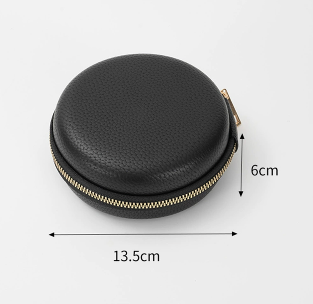 Custom Logo PU Leather Mini Round EVA Earbuds Case Portable Bluetooth Headphone Pouch 3C Cable Organizer Storage Bag 13.5/6cm