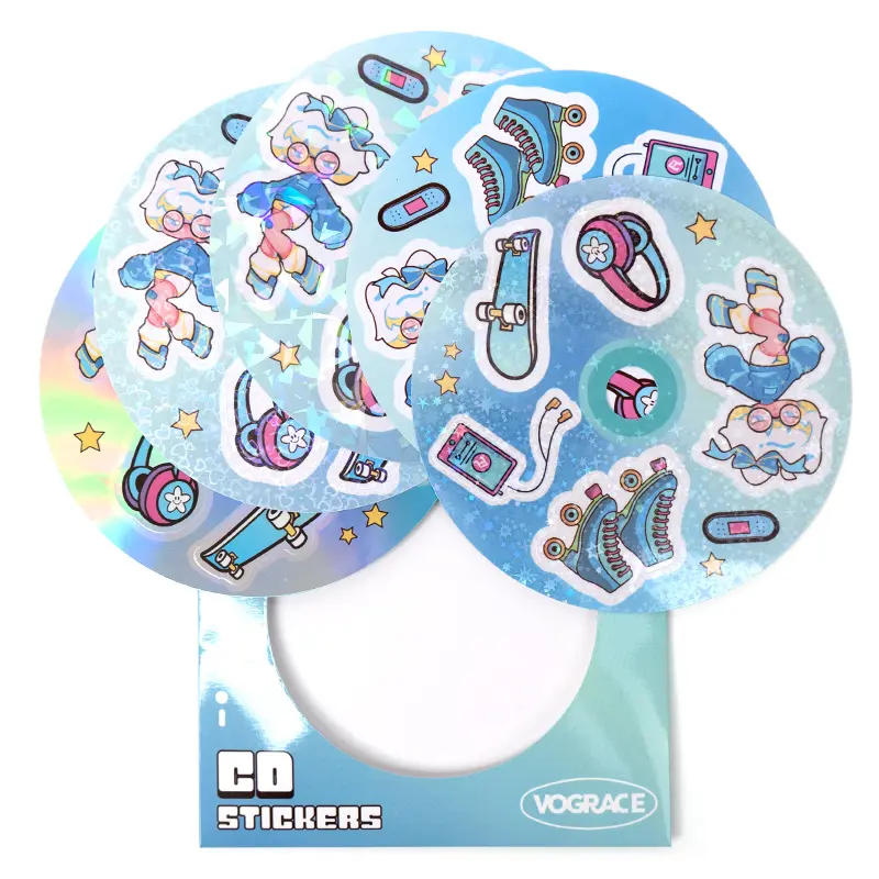 Vograce özel kalıp kesim Sticker dergisi dekoratif Anime karikatür su geçirmez yapıştırıcılar kağıt CD vinil yapışkan