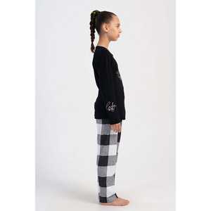 Ensemble de pyjama pour fille à col rond et manches longues en interlock, motif uni ou à carreaux, pour l'automne, le printemps et l'hiver - pour les âges 7-8/13-14 - Product Image 2