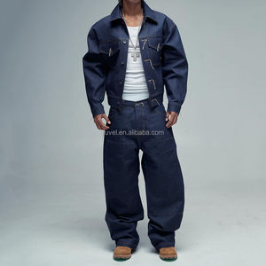 Completo da Uomo Personalizzato in <span class=keywords><strong>Denim</strong></span> Due Pezzi con Giacca e Jeans di Design <span class=keywords><strong>Oversize</strong></span> Baggy con Ricamo Cimosato Giapponese Grezzo - Product Image 3