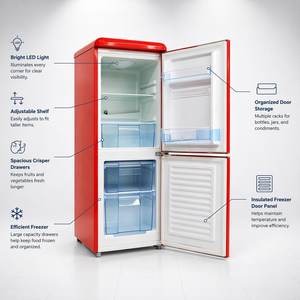 Refrigerador Combinado Retro Pequeño para Cocina de 128L, Ahorro de Energía y Bajo Ruido, Suministro de Fábrica - Product Image 2