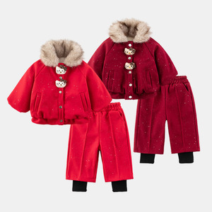 Completo invernale caldo in pile per bambine, con decorazioni 3D a cartoni animati, tuta spessa e comoda in 2 pezzi per neonate e bambine piccole - Product Image 1