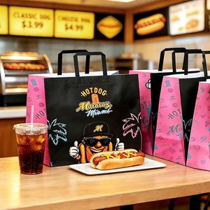 Bolsas de Papel para Hot Dogs con Asas Planas, Impresas Personalizadas, Ecológicas, Biodegradables y Reciclables para Entrega de Comida Rápida - Product Image 4