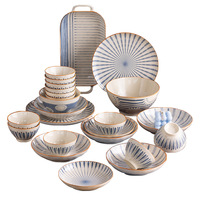 Service de table en céramique de style japonais vintage, bol à riz et assiette à dîner sous glaçure pour la maison
