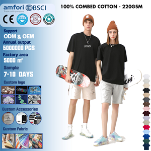 Camisetas Lisas de Algodón Peinado 100% al por Mayor para Hombre, 220 Gramos, Camisetas Transpirables de Punto con Cuello Redondo para Mujer, OEM - Product Image 1