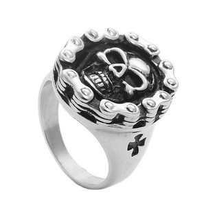 Skeleton <b>Ring</b> Men's Stainless Steel <b>Silver</b> Retro Punk Style Geometric Design Gift Jewelry 260129 - Product Image 1