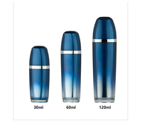 Emballage cosmétique bleu au design unique, flacon pompe sans air en plastique de 30 ml, 60 ml, 120 ml