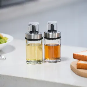 No Drip Food Storage Oil Rack Set Glass Oil And Vinegar Dispenser Mini Glass Container For Oil